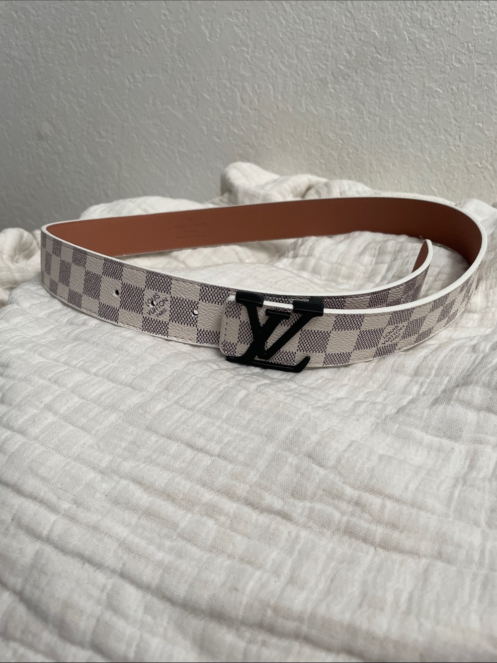 Louis Vuitton White Damier Canvas Belt with Black LV Buckle